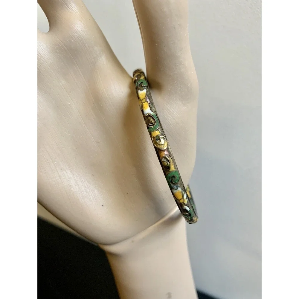 VINTAGE‎ CHINESE FLORAL FLOWERS ENAMEL BANGLE BRACELET 8